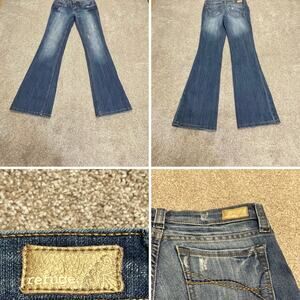 Refuge womens flare jeans sz 7L low rise distress blue jeans Y2K rodeo cowgirl